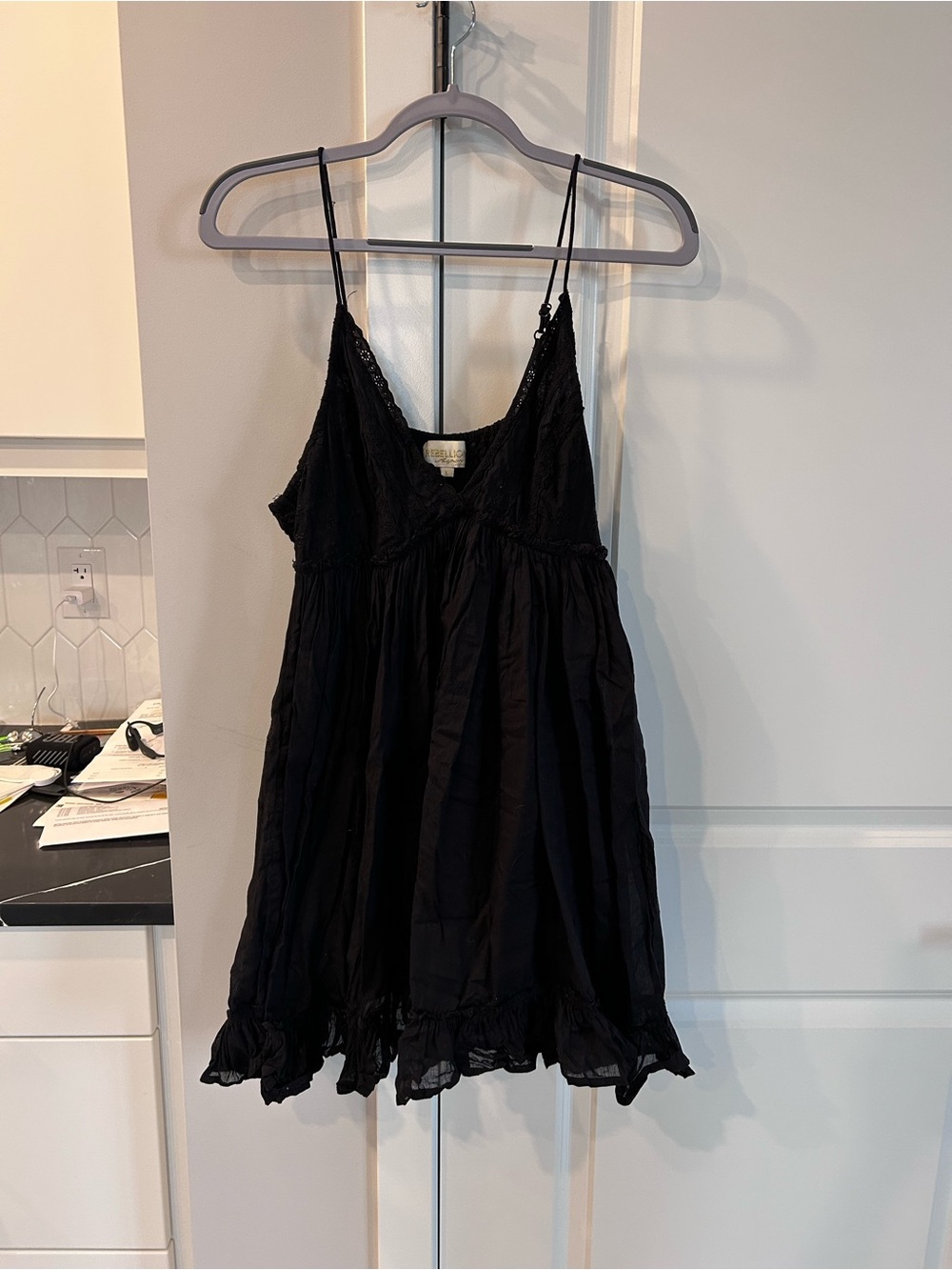 Rebellion Black Eyelet Dress V-Neck Spaghetti Strap Boho Summer Sundress